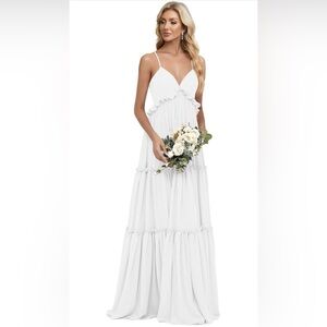 White Chiffon Tiered Formal Maxi Dress